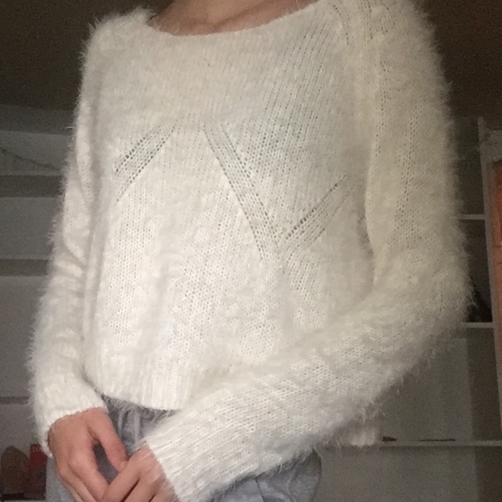 cream fuzzy sweater